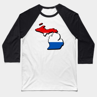 Red, White, and Blue Michigan Outline Baseball T-Shirt